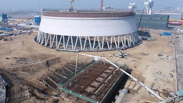 射阳港电厂2×100万千瓦燃煤发电机组扩建工程循环水泵房零米层大体积混凝土浇筑完成
